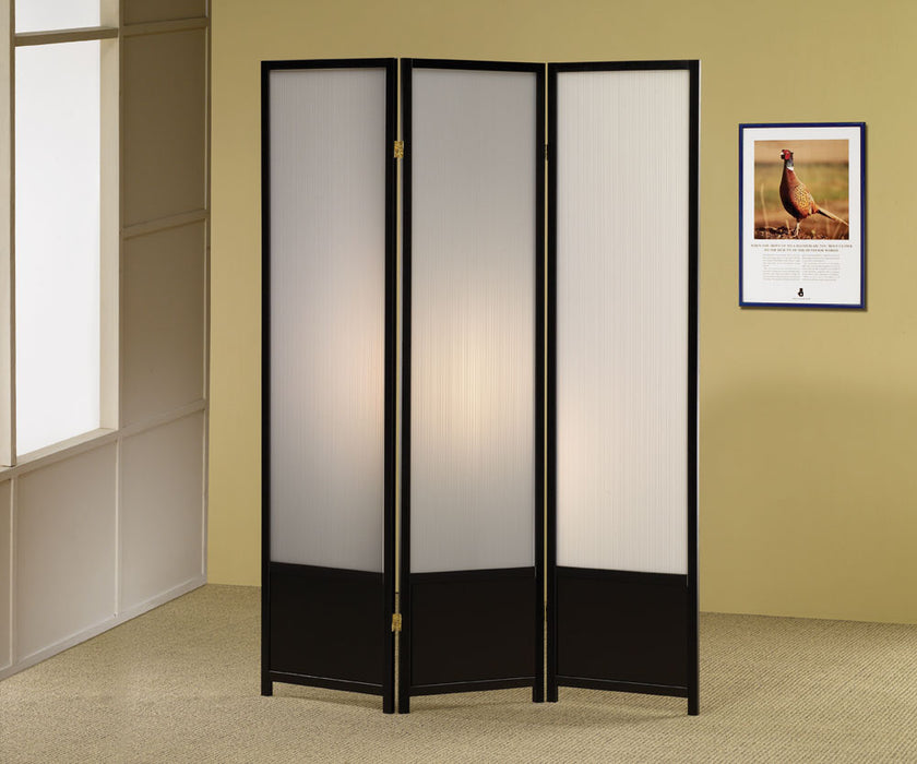Calix 3-panel Folding Floor Screen Translucent and Black - Casa Morelos / Coahuila Furniture (Oklahoma City, OK)