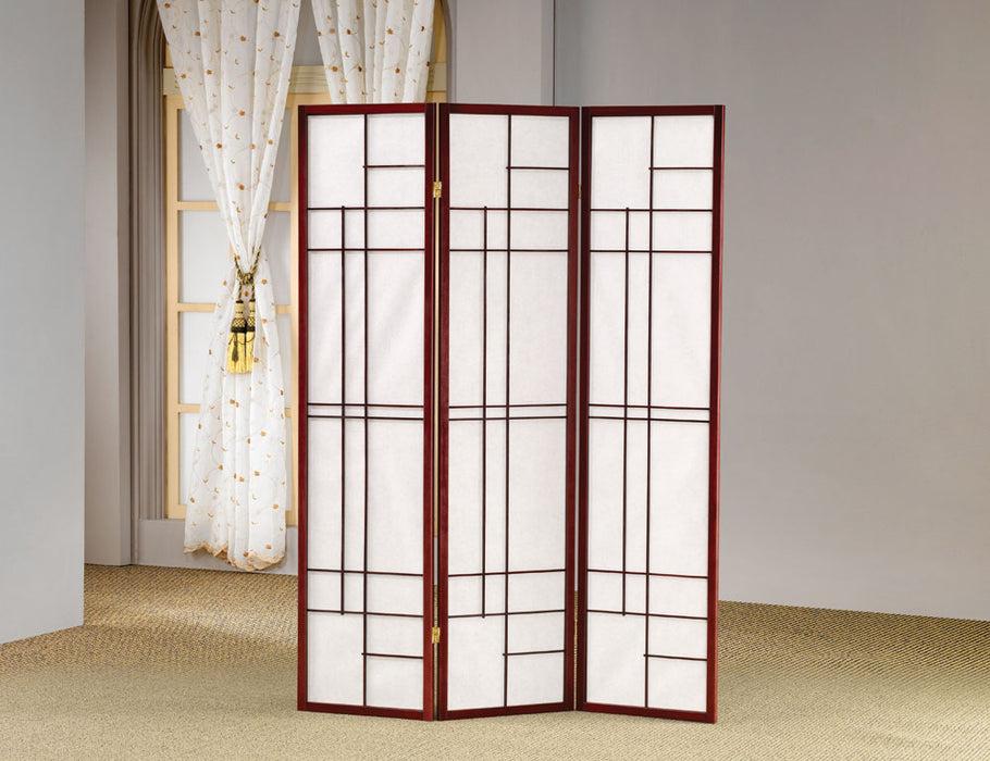 Katerina 3-panel Folding Floor Screen White and Cherry - Casa Morelos / Coahuila Furniture (Oklahoma City, OK)