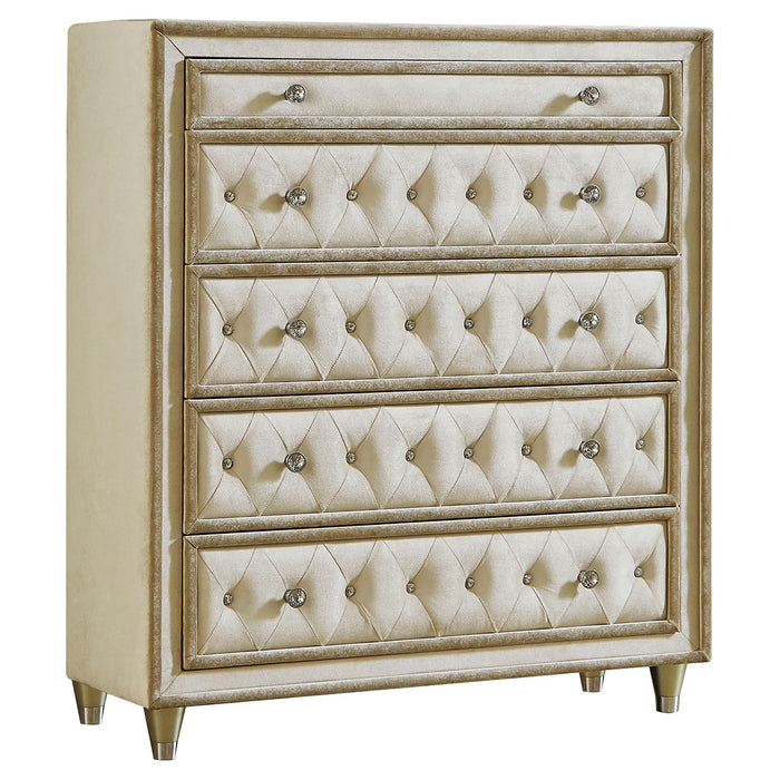 Antonella 5-drawer Upholstered Chest Ivory and Camel - Casa Morelos / Coahuila Furniture (Oklahoma City, OK)