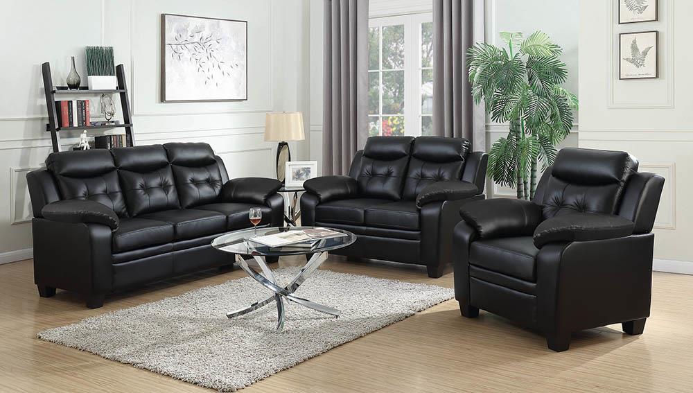 Finley Upholstered Pillow Top Arm Living Room Set Black - Casa Morelos / Coahuila Furniture (Oklahoma City, OK)