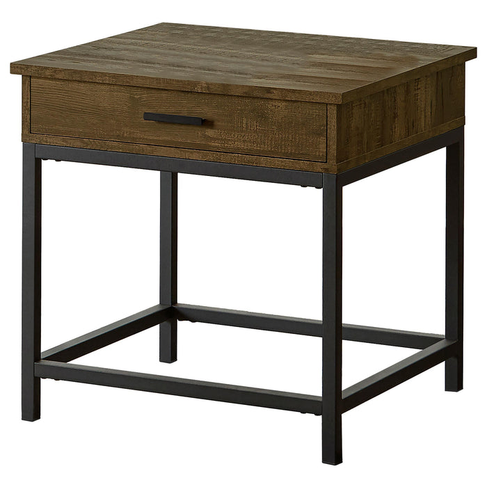 Byers Square 1-drawer End Table Brown Oak and Sandy Black - Casa Morelos / Coahuila Furniture (Oklahoma City, OK)