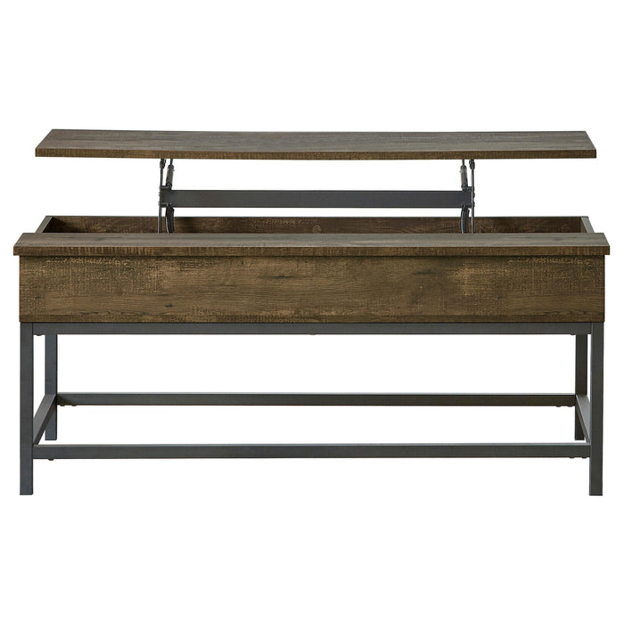 Byers Black Coffee Table with Hidden Storage Brown Oak and Sandy Black - Casa Morelos / Coahuila Furniture (Oklahoma City, OK)