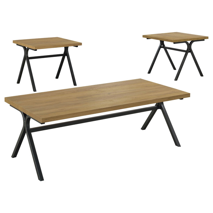 Colmar 3-piece Trestle Occasional Table Set Golden Oak and Gunmetal - Casa Morelos / Coahuila Furniture (Oklahoma City, OK)