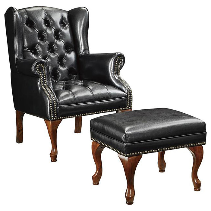 Roberts Button Tufted Back Accent Chair with Ottoman Black and Espresso - Casa Morelos / Coahuila Furniture (Oklahoma City, OK)