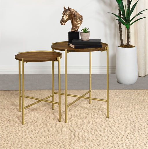 Malka 2-piece Round Nesting Table Dark Brown and Gold - Casa Morelos / Coahuila Furniture (Oklahoma City, OK)