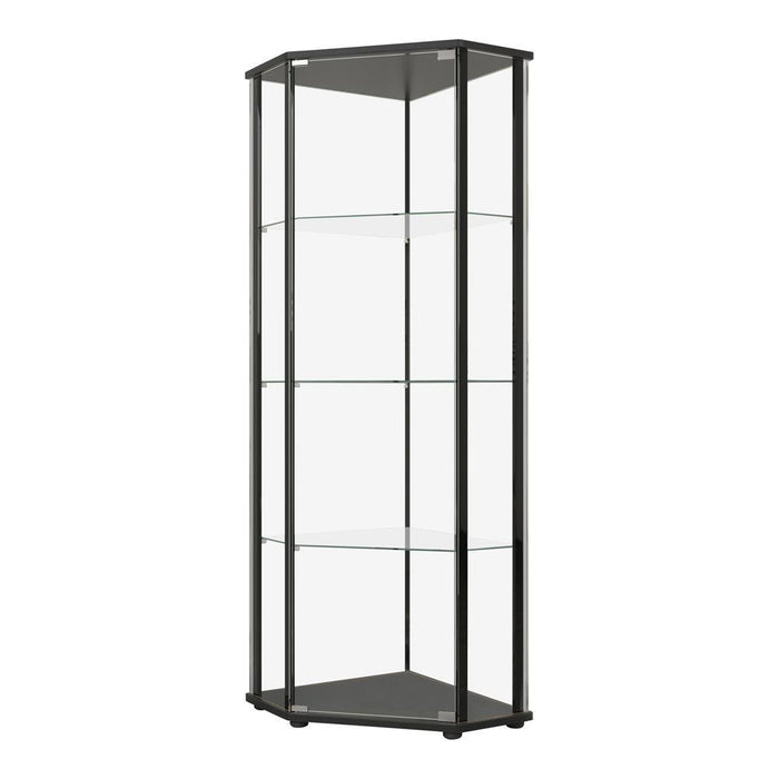Zenobia Glass Shelf Curio Cabinet Clear and Black - Casa Morelos / Coahuila Furniture (Oklahoma City, OK)