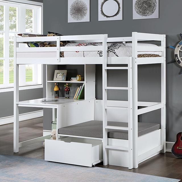 CALLISTUS Twin Workstation Loft Bed, White & Gray - Casa Morelos / Coahuila Furniture (Oklahoma City, OK)