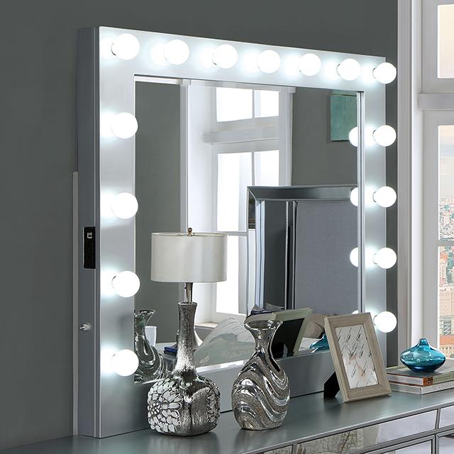 BELLADONNA Mirror w/ USB, Power, Light, Silver - Casa Morelos / Coahuila Furniture (Oklahoma City, OK)