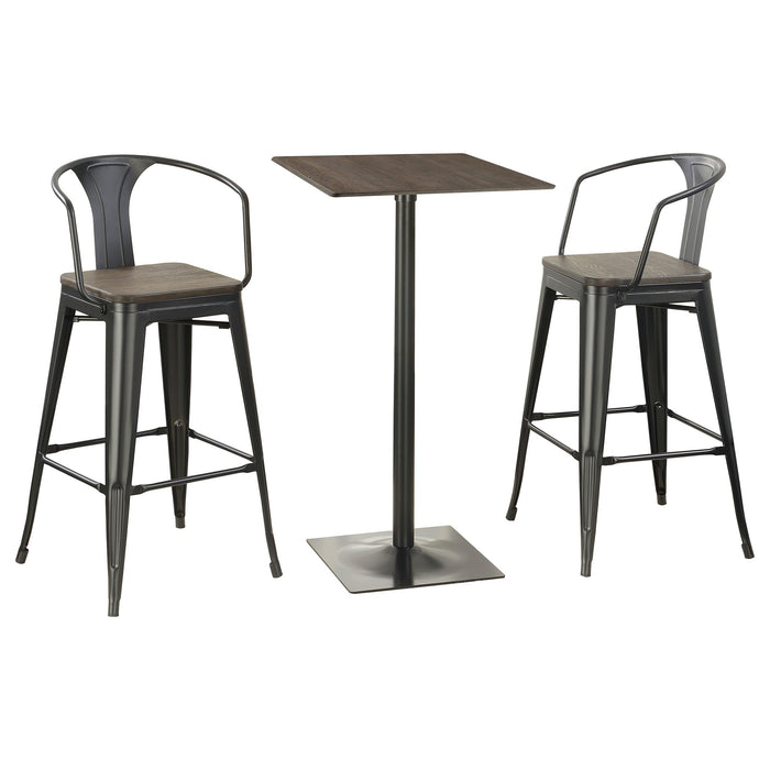Cavalier 3-piece Square Bar Table Set Dark Elm and Black - Casa Morelos / Coahuila Furniture (Oklahoma City, OK)