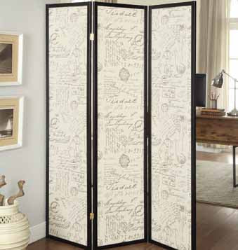 Felice 3-panel French Script Print Folding Screen Espresso - Casa Morelos / Coahuila Furniture (Oklahoma City, OK)