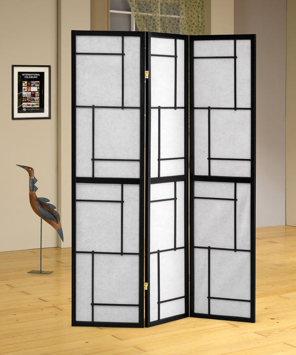 Damis 3-panel Folding Floor Screen Black and White - Casa Morelos / Coahuila Furniture (Oklahoma City, OK)