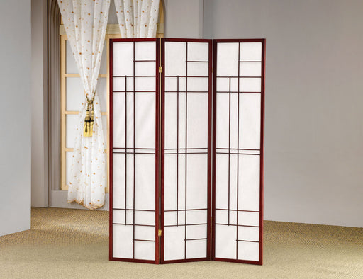 Katerina 3-panel Folding Floor Screen White and Cherry - Casa Morelos / Coahuila Furniture (Oklahoma City, OK)