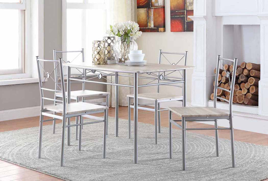 Anna Fontana 5-piece Rectangular Dining Set Brushed Silver - Casa Morelos / Coahuila Furniture (Oklahoma City, OK)