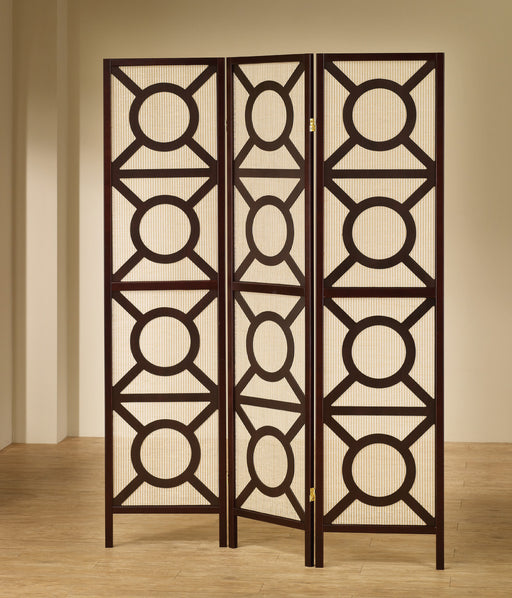 Vulcan 3-panel Geometric Folding Screen Tan and Cappuccino - Casa Morelos / Coahuila Furniture (Oklahoma City, OK)