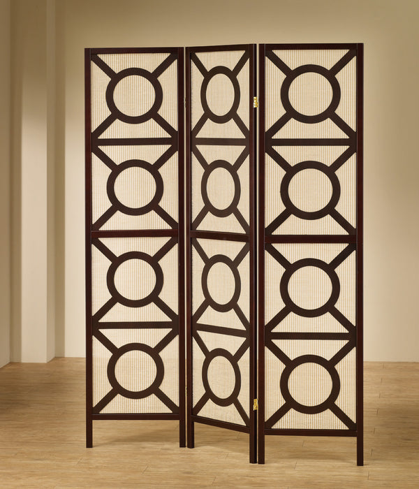 Vulcan 3-panel Geometric Folding Screen Tan and Cappuccino - Casa Morelos / Coahuila Furniture (Oklahoma City, OK)