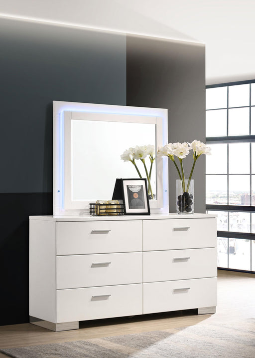 Felicity 6-drawer Dresser with LED Mirror White High Gloss - Casa Morelos / Coahuila Furniture (Oklahoma City, OK)