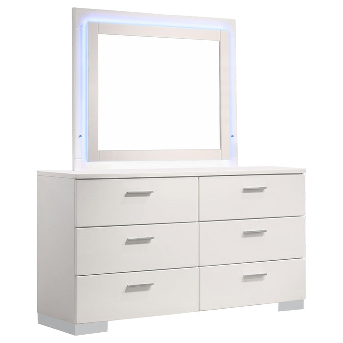 Felicity 6-drawer Dresser with LED Mirror White High Gloss - Casa Morelos / Coahuila Furniture (Oklahoma City, OK)
