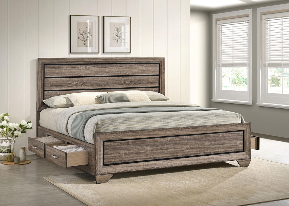 Kauffman California King, Eastren King & Queen Storage Bed Washed Taupe - Casa Morelos / Coahuila Furniture (Oklahoma City, OK)