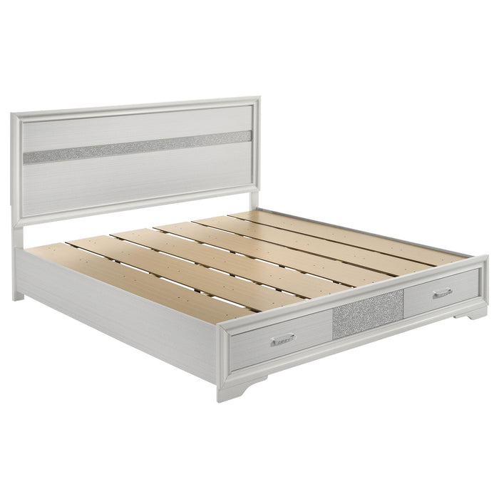 Miranda California King. E.King, & Queen 2-drawer Storage Bed Black & White - Casa Morelos / Coahuila Furniture (Oklahoma City, OK)