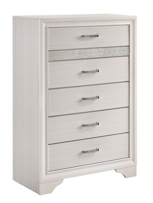 Miranda 5-drawer Chest White and Rhinestone - Casa Morelos / Coahuila Furniture (Oklahoma City, OK)