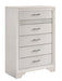 Miranda 5-drawer Chest White and Rhinestone - Casa Morelos / Coahuila Furniture (Oklahoma City, OK)