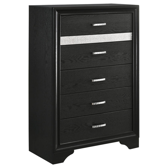 Miranda 5-drawer Chest Black and Rhinestone - Casa Morelos / Coahuila Furniture (Oklahoma City, OK)