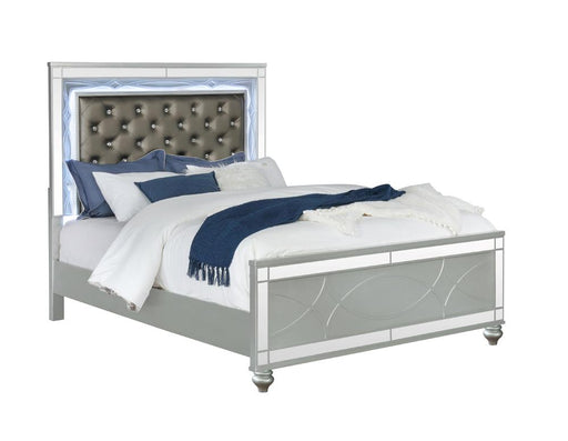 Gunnison California King, E.King, & Queen Panel Bed with LED Lighting Silver Metallic - Casa Morelos / Coahuila Furniture (Oklahoma City, OK)