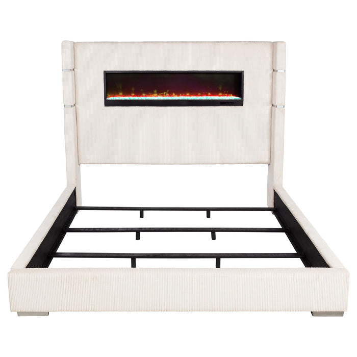 Tisdall 67-inch Upholstered Fireplace Bed Cream - Casa Morelos / Coahuila Furniture (Oklahoma City, OK)