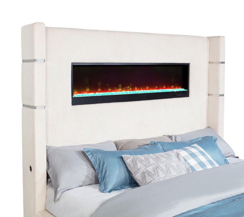 Tisdall 67-inch Upholstered Fireplace Bed Cream - Casa Morelos / Coahuila Furniture (Oklahoma City, OK)