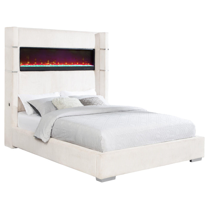 Tisdall 67-inch Upholstered Fireplace Bed Cream - Casa Morelos / Coahuila Furniture (Oklahoma City, OK)