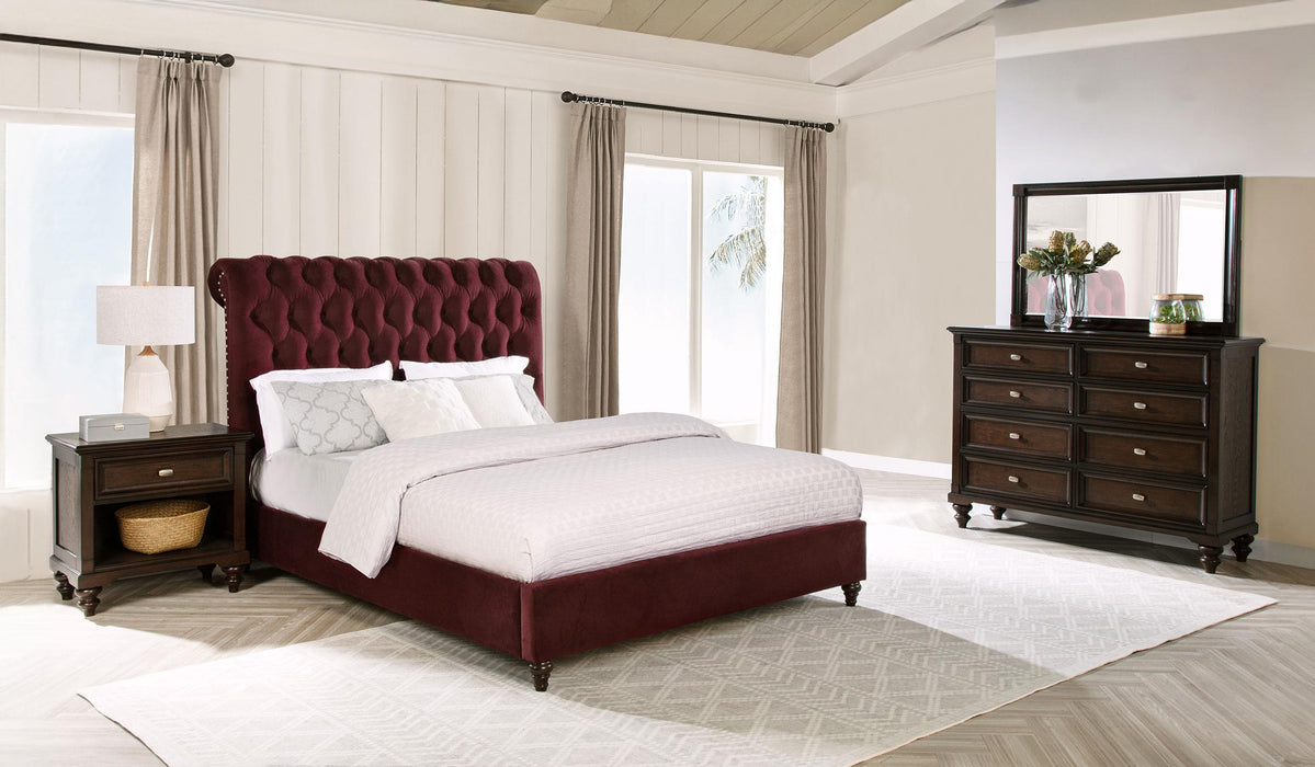 Devon Bedroom Set Wine Red and Dark Oak - Casa Morelos / Coahuila Furniture (Oklahoma City, OK)
