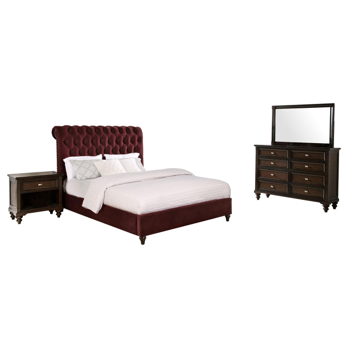 Devon Bedroom Set Wine Red and Dark Oak - Casa Morelos / Coahuila Furniture (Oklahoma City, OK)