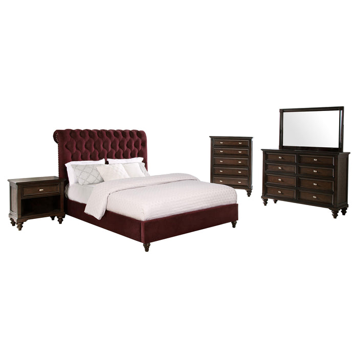 Devon Bedroom Set Wine Red and Dark Oak - Casa Morelos / Coahuila Furniture (Oklahoma City, OK)