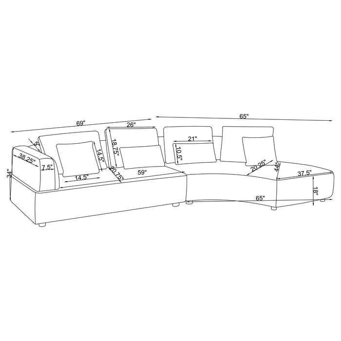 Toscano 134-inch Upholstered Sectional Sofa Grey - Casa Morelos / Coahuila Furniture (Oklahoma City, OK)