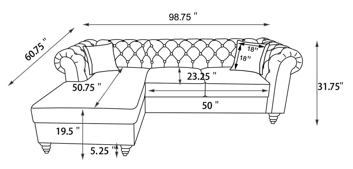 Cecilia Upholstered Tufted Chaise Sectional Sofa Oatmeal