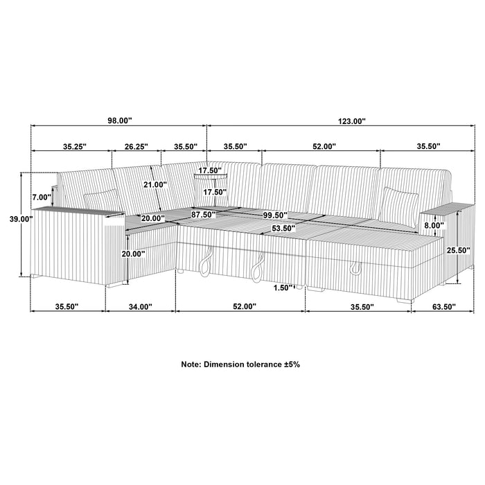 Devonshire Pull-Out Sleeper Sectional Sofa - Casa Morelos / Coahuila Furniture (Oklahoma City, OK)