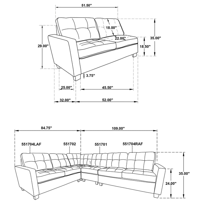 Georgina 3-piece Upholstered Sectional Sofa Steel Beige - Casa Morelos / Coahuila Furniture (Oklahoma City, OK)