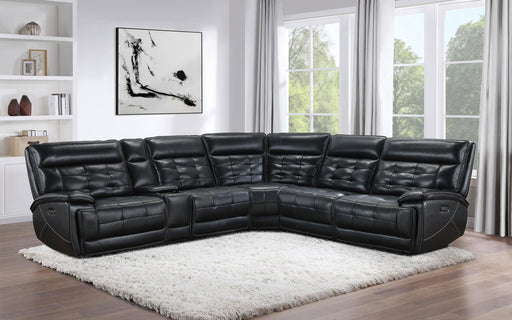 Hewitt Leather Upholstered Power Reclining Sectional Black - Casa Morelos / Coahuila Furniture (Oklahoma City, OK)