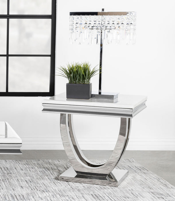 Kerwin U-base Square End Table White and Chrome - Casa Morelos / Coahuila Furniture (Oklahoma City, OK)
