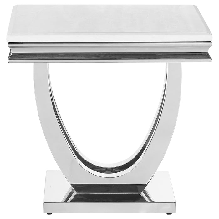 Kerwin U-base Square End Table White and Chrome - Casa Morelos / Coahuila Furniture (Oklahoma City, OK)