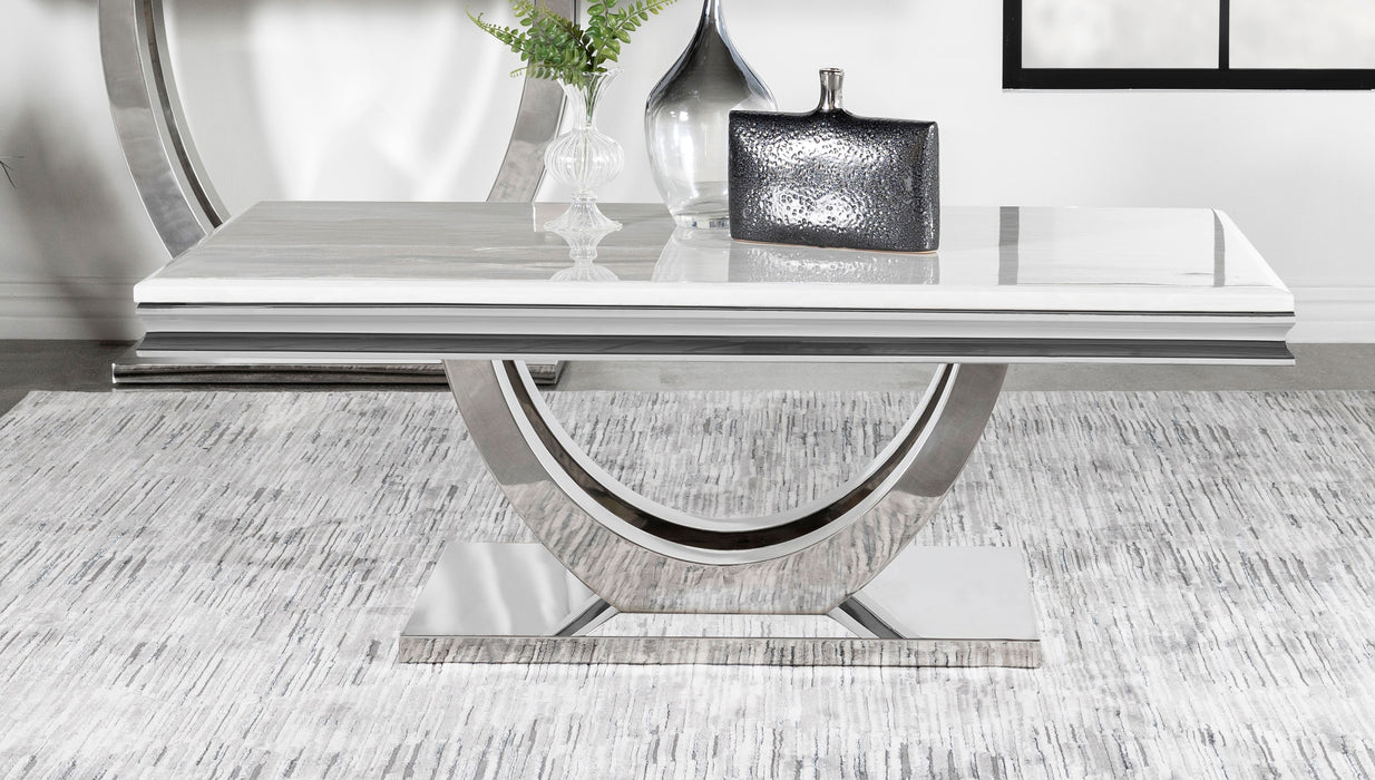 Kerwin U-base Rectangle Coffee Table White and Chrome - Casa Morelos / Coahuila Furniture (Oklahoma City, OK)