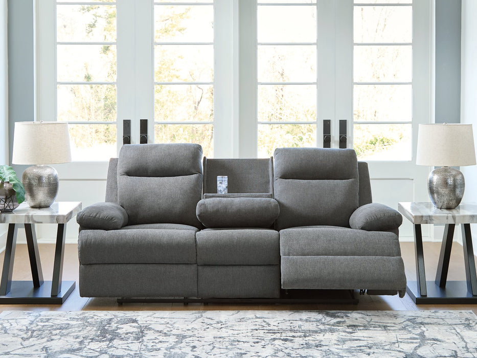 Side-Swipe Reclining Sofa with Drop Down Table - Casa Morelos / Coahuila Furniture (Oklahoma City, OK)