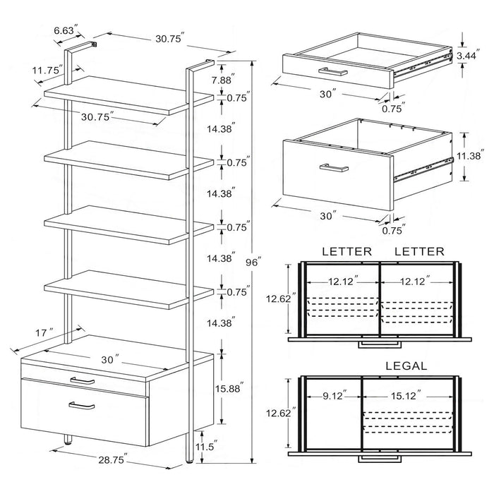 Owens 96-inch 4-shelf Storage Wall Bookshelf Walnut - Casa Morelos / Coahuila Furniture (Oklahoma City, OK)