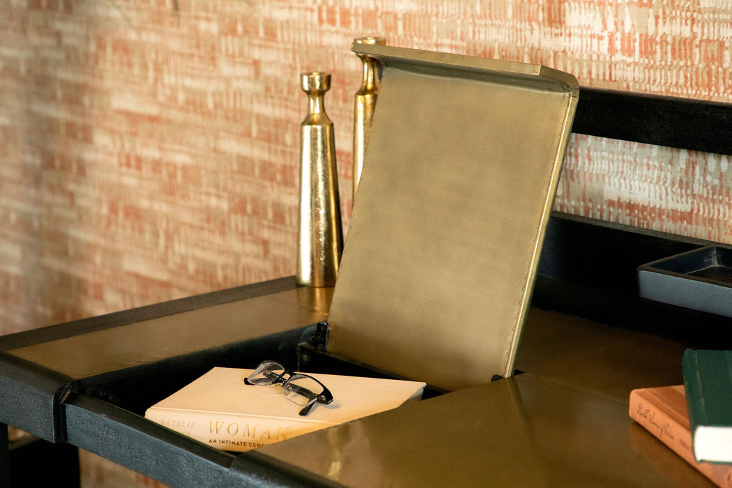 Purston 55-inch Writing Desk with Storage Black and Brass
