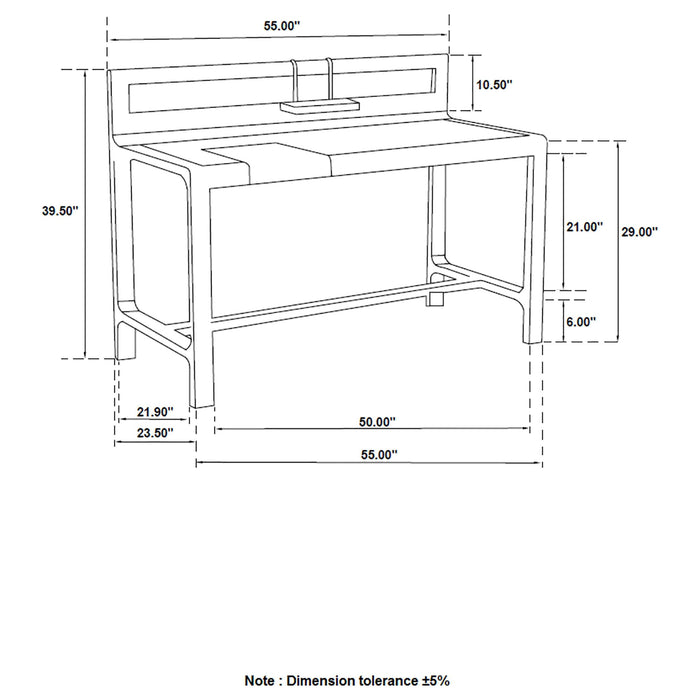 Purston 55-inch Writing Desk with Storage Black and Brass