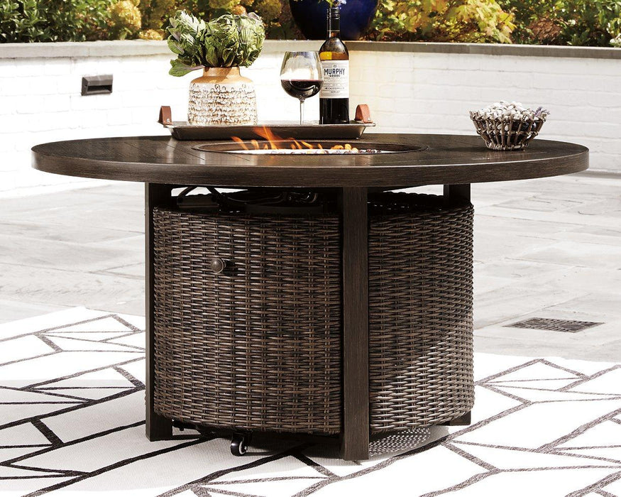 Paradise Trail Paradise Trail Fire Pit Table with 4 Nuvella Swivel Lounge Chairs - Casa Morelos / Coahuila Furniture (Oklahoma City, OK)