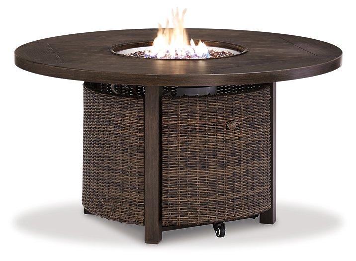 Paradise Trail Paradise Trail Fire Pit Table with 4 Nuvella Swivel Lounge Chairs - Casa Morelos / Coahuila Furniture (Oklahoma City, OK)