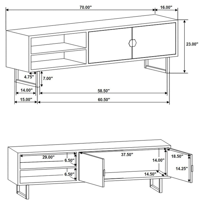 Marsden 2-door Wood 70" TV Stand Charcoal Black - Casa Morelos / Coahuila Furniture (Oklahoma City, OK)