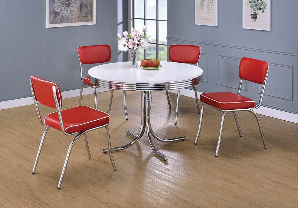 Retro Round Dining Table Glossy White and Chrome - Casa Morelos / Coahuila Furniture (Oklahoma City, OK)