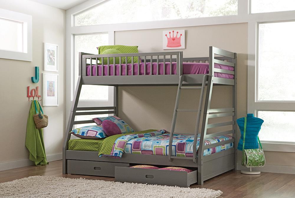 Ashton Twin Over Full 2-drawer Bunk Bed Cappuccino, White, Navy, Honey, & Brown - Casa Morelos / Coahuila Furniture (Oklahoma City, OK)